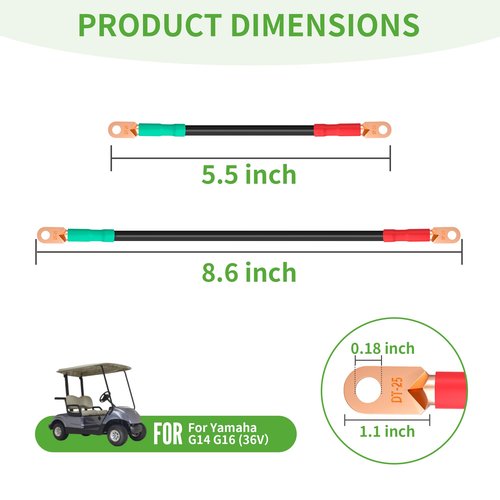 10L0L Golf Cart Battery Cable Set for 36V Yamaha G14 G16 - Heavy Duty 4 Gauge Enhanced Performance and Durability (5pcs/Set) Tin-Plated Copper Hexagon Terminal