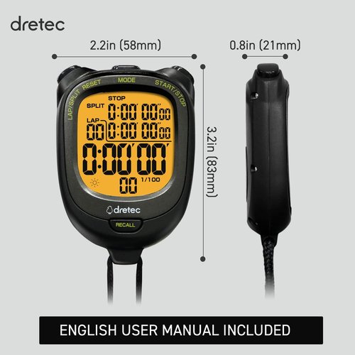 Dretec Digital Stopwatch - Waterproof Design with Backlight | Sleek Black Finish