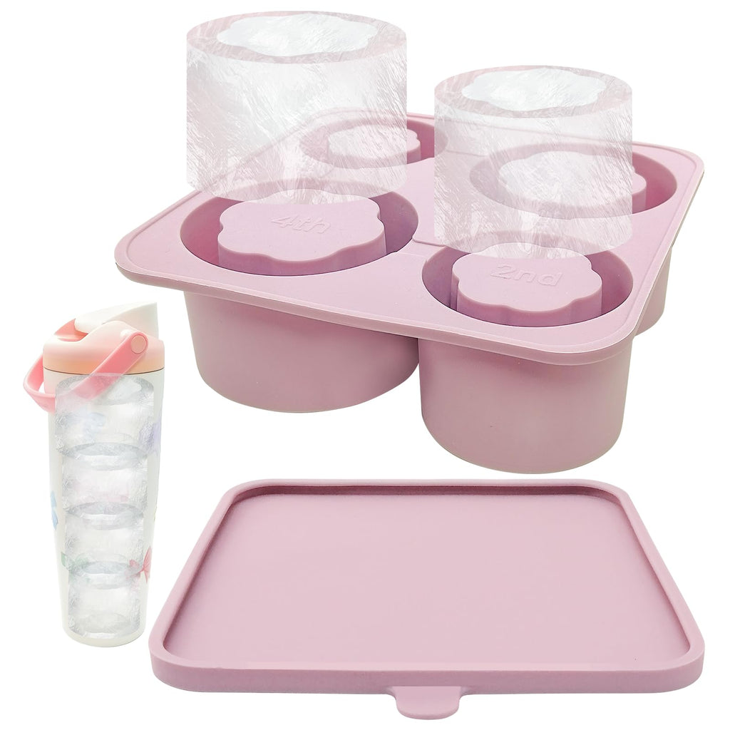 Silicone Ice Cube Tray Compatible with Owala FreeSip Sway 30oz 40oz, FreeSip Tumbler 40oz,4 Size Hollow Ice Molds,BPA-Free Food-Grade Ice Mold for Tumbler Bottles & Cocktails(Lilac Bloom)