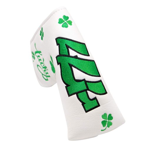 Lucky Green Clover Shamrock Golf Blade Putter Cover Headcover Club Protective Golf Accessories for Men,Soft Synthetic Leather,for Scotty Cameron,Odyssey,Taylormade in White
