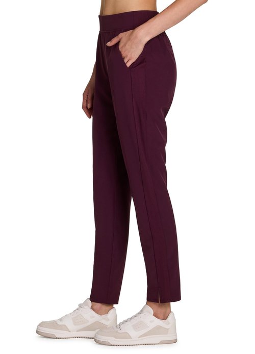 RBX Activewear Women's Ankle Pant, Quick Drying Lightweight Stretch Woven Straight Leg Pants with Pockets Ribbed Side Burgun