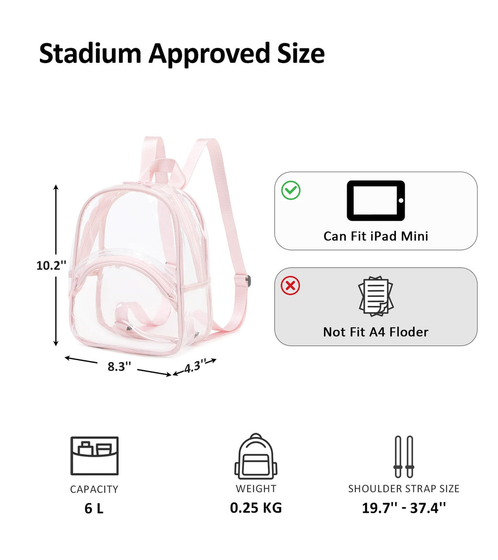 abshoo Clear Bag for Stadium Events Approved Clear Mini Backpack Transparent Bags for Women Concert Festivals Sport Event (Light Pink)