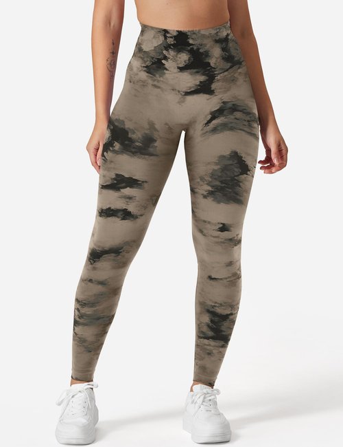 YEOREO Workout Leggings for Women Dazzle Scrunch Butt Lifting Leggings Seamless Screen Print Gym Yoga Pants Brown Cloud M
