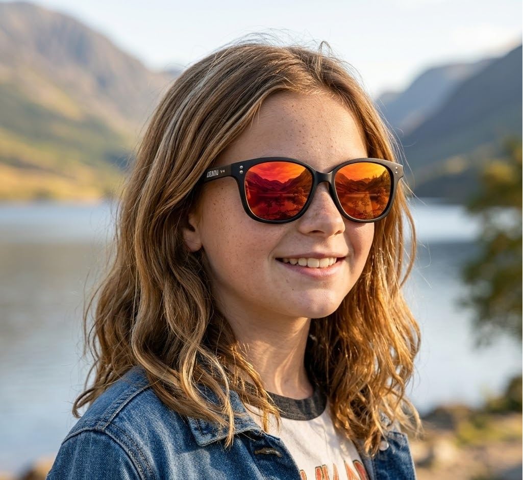 Polarized Sunglasses for Teens - UV400 Protection, Color Mirror Lenses, Matte Frame for Small Faces