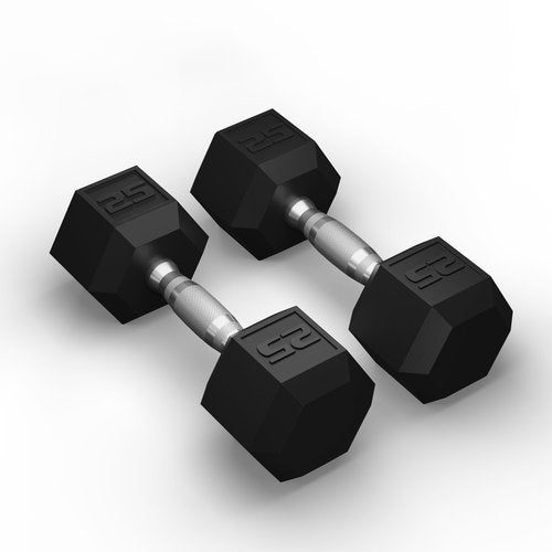 GRETERST Hex Dumbbells Set Rubber Coated Hand Weights Exercise & Fitness for Home Gym Workouts Weight Strength Training, Set of 2, Black, 25LB