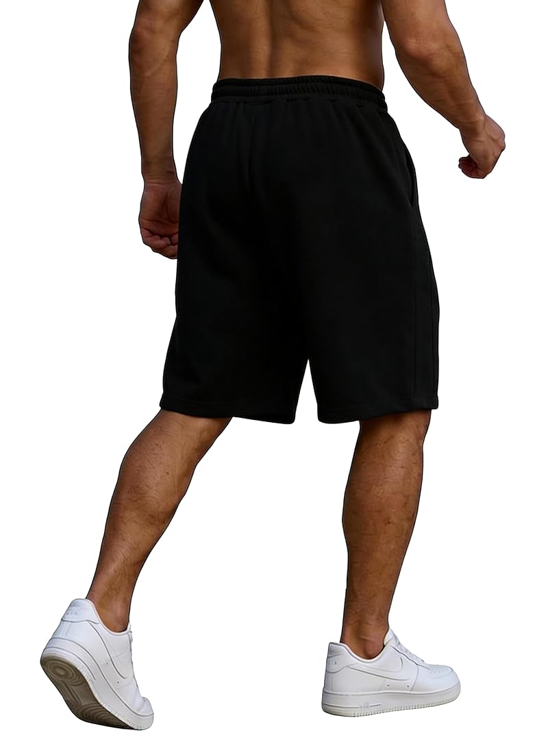 Men's Baggy Gym Shorts with Pockets - Y2K Wide-Leg Sweat Shorts, Black, Large