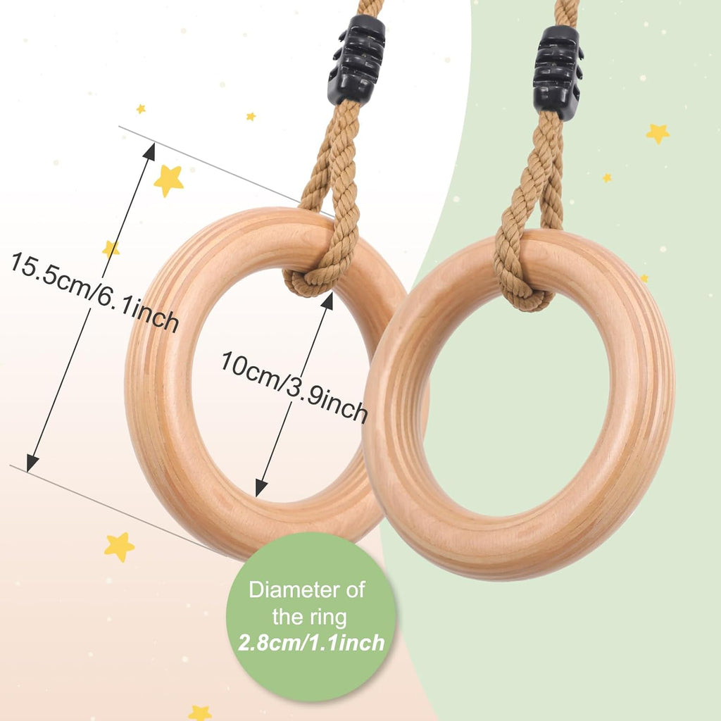 YAERSI Wooden Gymnastics Rings - Adjustable Pull-Up Rings for Kids' Home Exercise | Durable & Versatile
