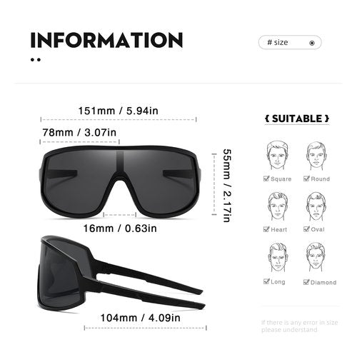 TIANYESY Sports Polarized Sunglasses for Men Women Cycling Driving Fishing Sunglasses UV Protection (Black)