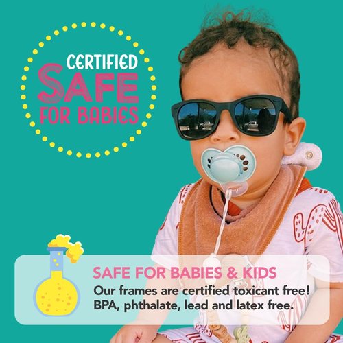 ROSHAMBO Unbreakable Red McFly Square Sunglasses - Italian Made Polarized for Toddlers 2-4 Years - BPA Free with Strap + Accessories - USA Assembled