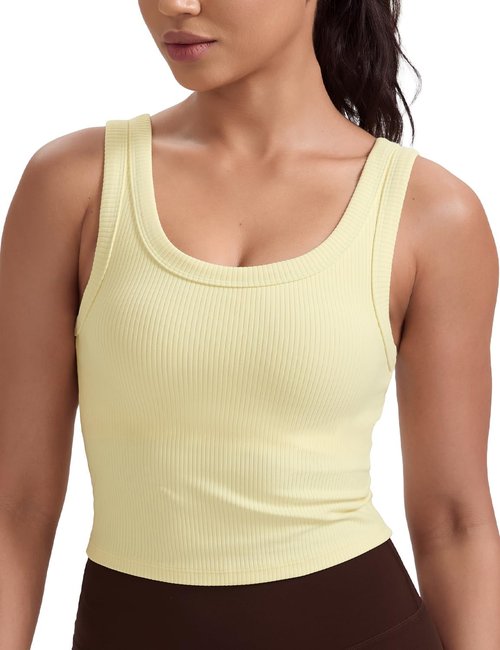 HeyNuts Ribbed Longline Sports Bra - U Back Yoga Crop Tank Top for Women | Padded A-D Cups