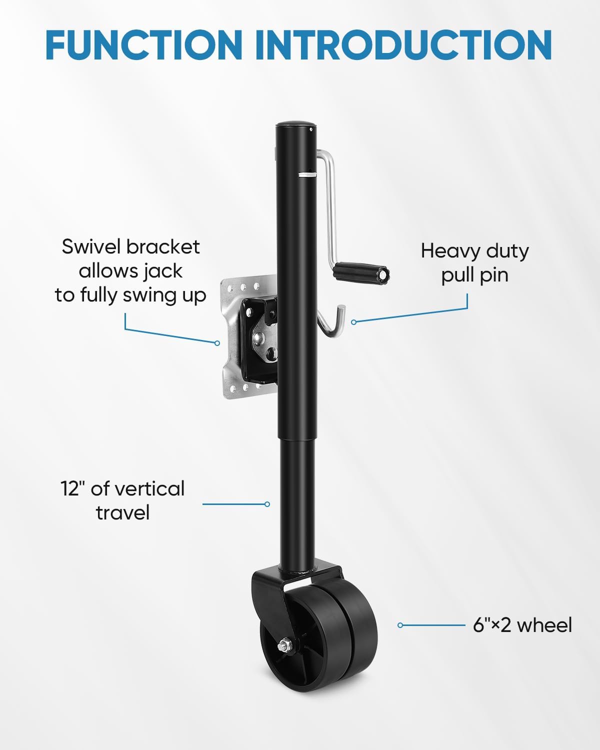 2000 lbs Heavy Duty Boat Trailer Jack - 6" Double Wheel RV Tongue Jack with 12" Lift (Black)