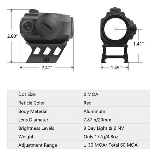 LERNAS 2MOA Motion Awake Red Dot Sight for Rifle, 11 Brightness Adjustable, IPX7 Waterproof 1000G Shockproof Compact Optics, Absolute Co-Witness Mount, 20mm Rail Mount Rifle Scope