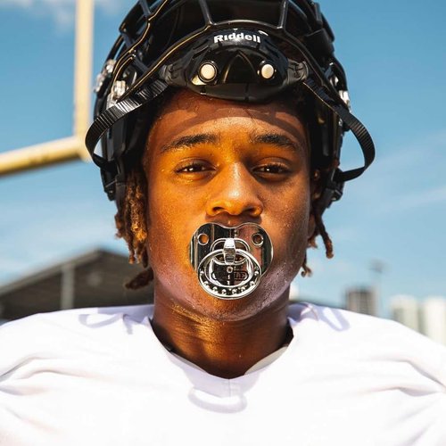 Battle Sports Binky Oxygen Football Mouthguard - Detachable Strap, Maximum Breathability, Works with Braces & No Boiling Required - Chrome Pink
