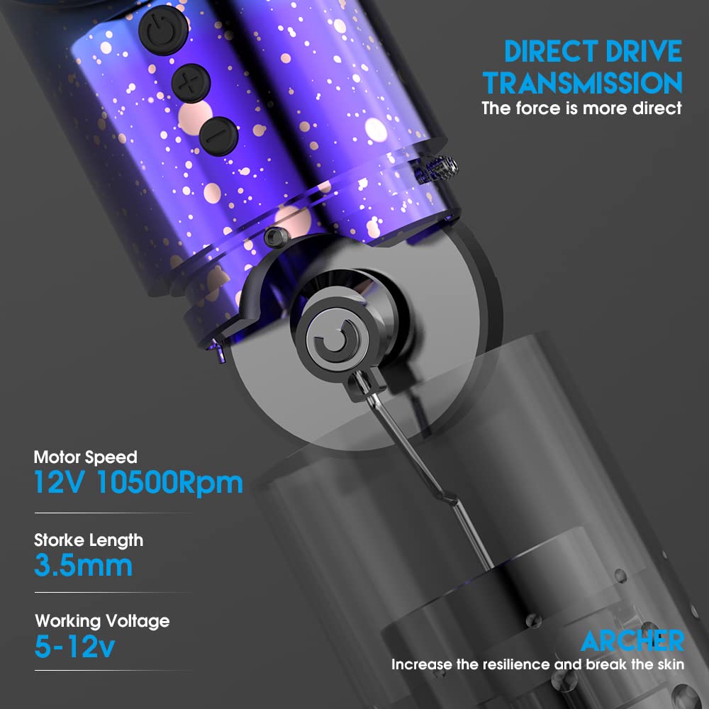 Mast Archer Wireless Tattoo Machine Rotary Tattoo Gun Pen Style Supply Coreless Motor 2,000mAh Battery Power 4.2mm Stroke Black