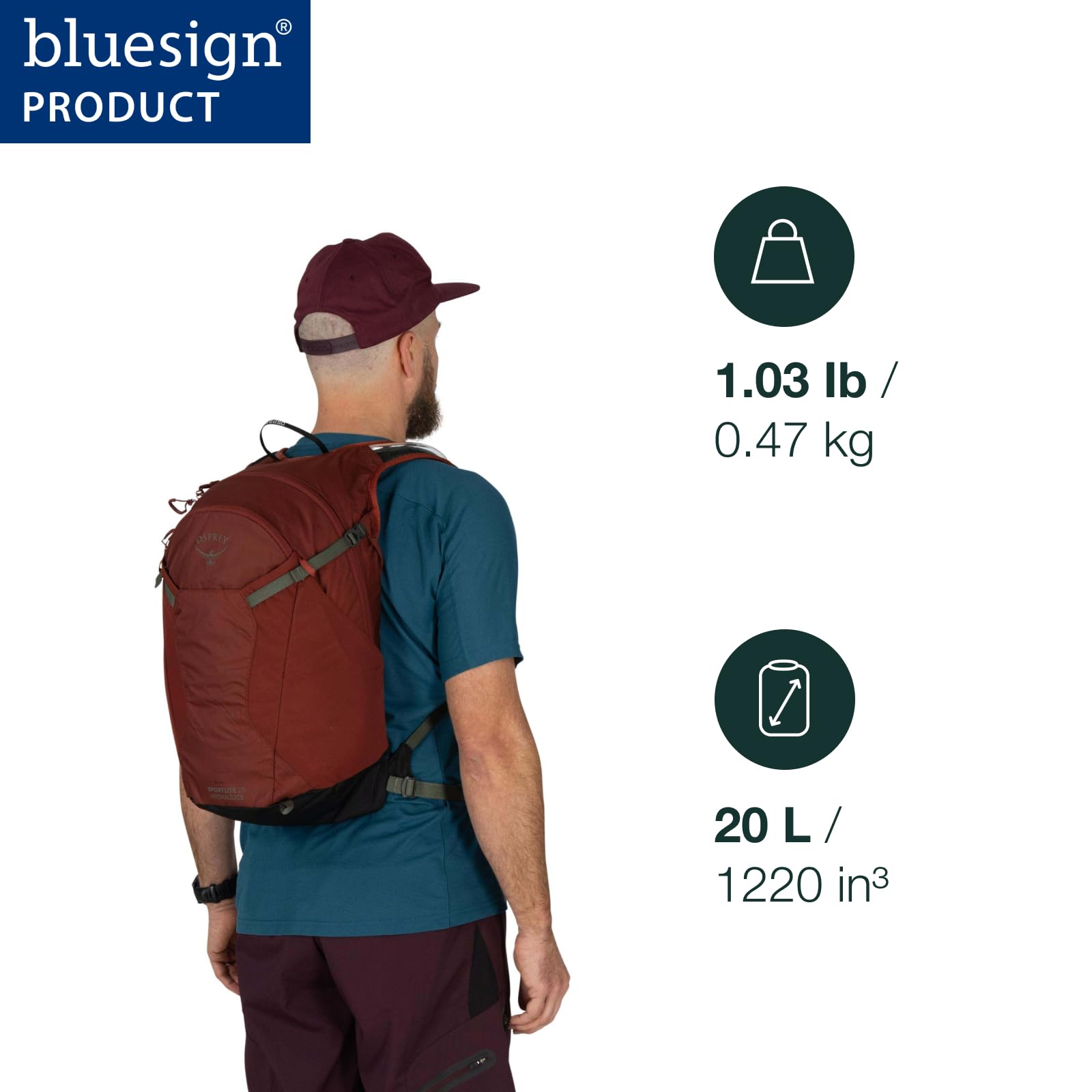 Osprey Sportlite 20L Lightweight Hiking Backpack with Hydraulics Reservoir for Men and Women, Acorn/Bonsai