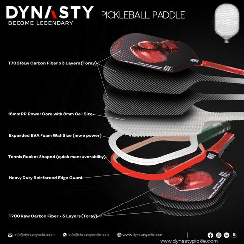 Dynasty Heavyweight Champ T700 Triple-Layer Raw Carbon Fiber + Carbon Friction Surface 16mm Tennis-Shaped Aerodynamics *Gen 3.5 Pickleball All-Court Paddle* (Red Crimson)