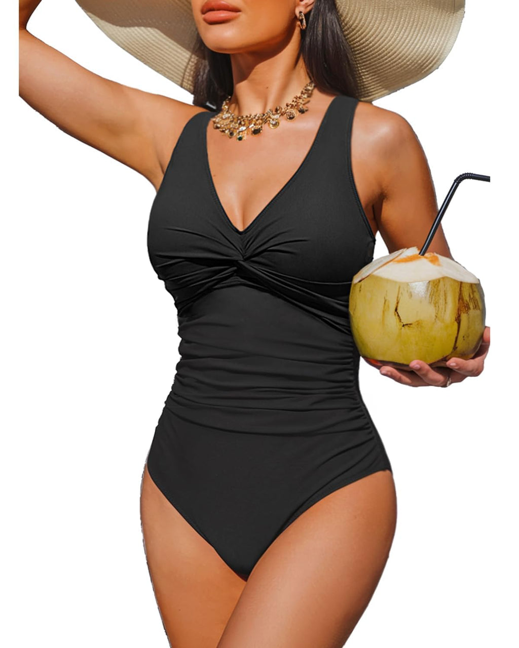 Holipick Black Plus Size Women Tummy Control One Piece Swimsuit - Push Up Bathing Suit Full Coverage Slimming Swimwear 20 Plus (US 20W)