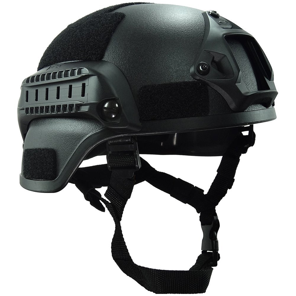 OneTigris Helmet MICH 2000, 3mm ABS Plastic Adjustable ACH Tactical Helmet with Ear Protection, Front NVG Mount and Side Rail (Black)