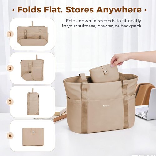Ceneda Foldable Tote Bag - Lightweight Daily Handbag with Dual Cup Holders | 21L Capacity, Ideal for Travel & Gym