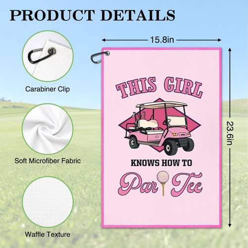 Juoqg This Girl Know How to Par Tee Pink Golf Towel, Funny Golf Bag Towel with Clip, Golfing Accessories for Women, Golfing Gifts for Daughter Golfer Mom, Birthday Gifts for Sport Lover Sister Friend