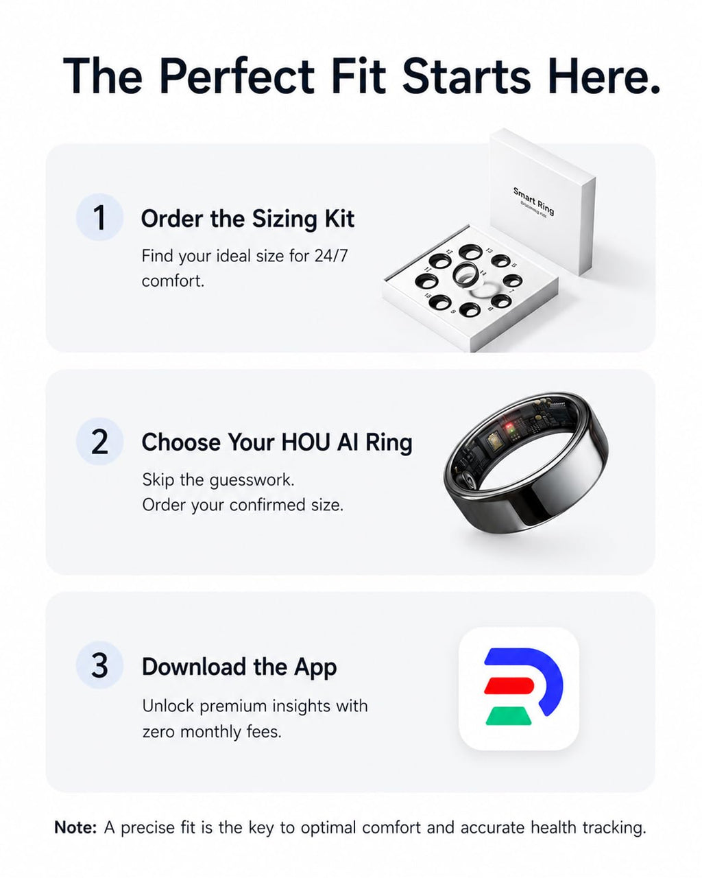 HOU AI Smart Ring for Men & Women, No Subscription Health Tracker Ring & Sleep Tracker Ring, AI Recovery, Heart Rate, SpO2, 5ATM Waterproof Ceramic Black w/Charging Case, Size 10