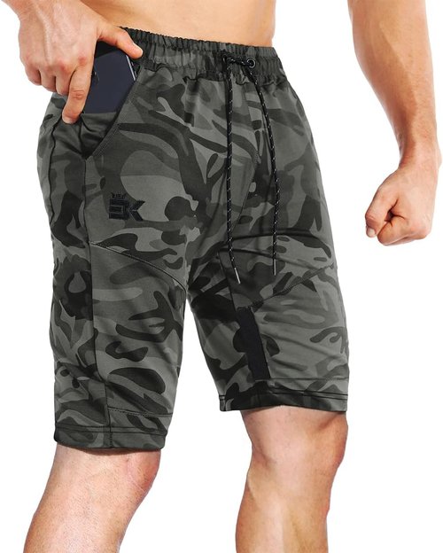 BROKIG Men's Gym Workout Shorts - Slim Athletic Running Shorts with Zipper Pockets | Breathable Mesh Design