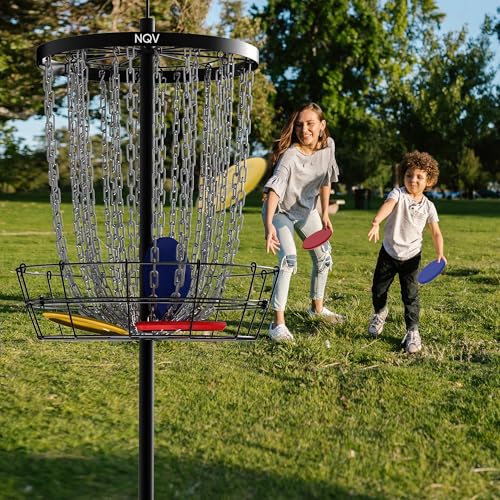 NQV PRO Portable Disc Golf Basket with 24 Heavy Duty Chains - Black