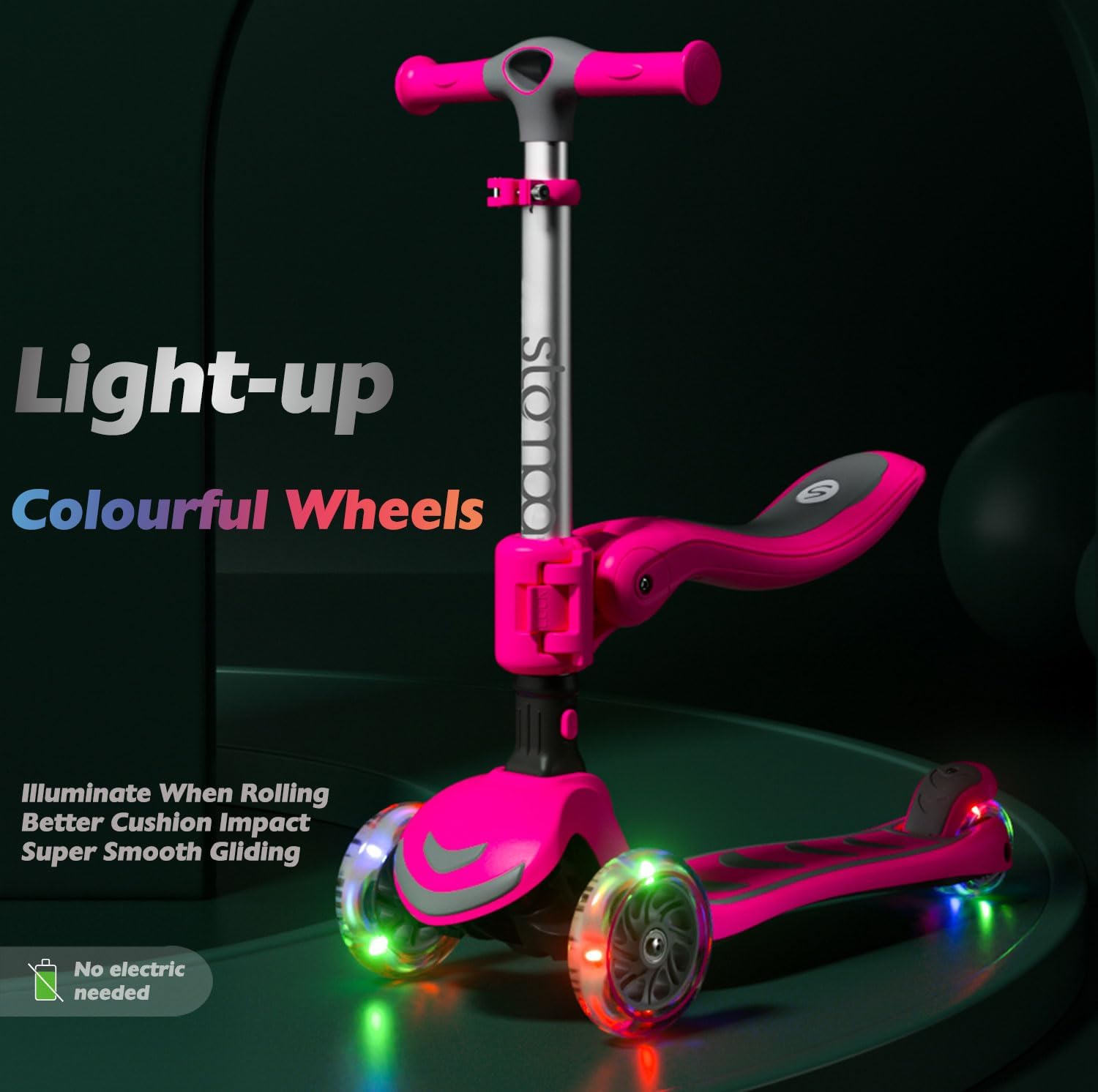 Stompa 2-in-1 Light Up Scooter for Kids | Adjustable Handlebar & Foldable Seat | Ages 3-8