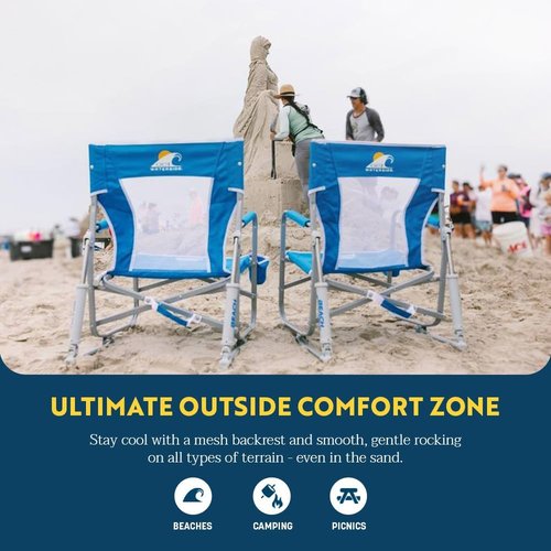 GCI Outdoor Beach Rocker Chair - Portable Folding Design in Saybrook Blue for Ultimate Comfort