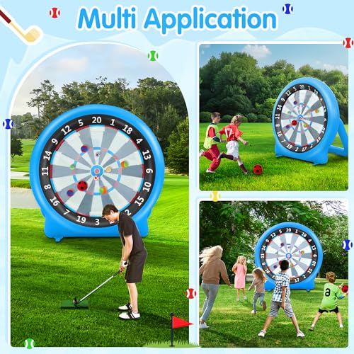 6FT Inflatable Dartboard Game with Soccer Darts & Accessories - Blue