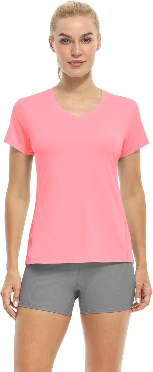 Icyzone Workout Shirts - Women's V-Neck Yoga Tops for Running & Fitness | Short Sleeve Activewear