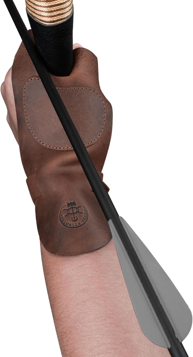 Skiennix Reinforced Archery Shooting Glove - Full Grain Leather Hand Guard for Recurve Bow | Wrist & Finger Protector