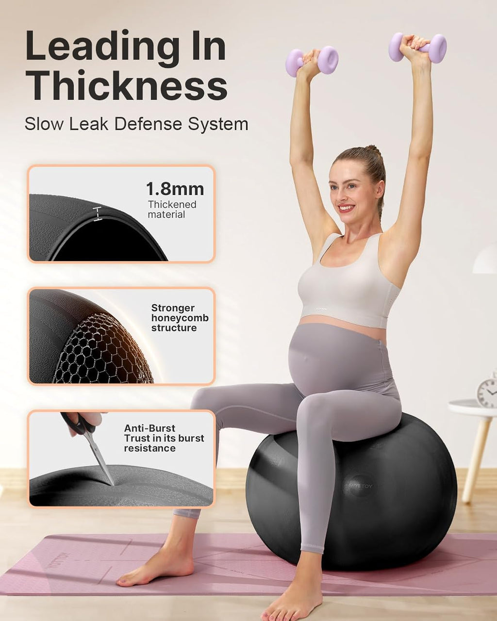 YOTTOY Pregnancy Ball - 1.8mm Thick Birthing Ball for Maternity Yoga & Exercise | Includes Pump