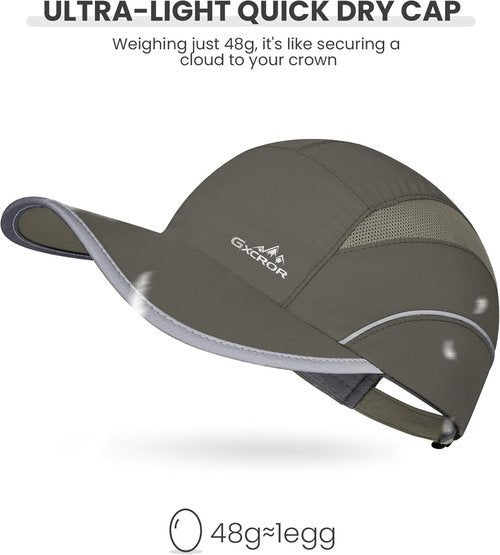 GXCROR Quick-Dry Running Hat - UPF 50+ Breathable Mesh, Reflective Sports Cap for Outdoor Activities
