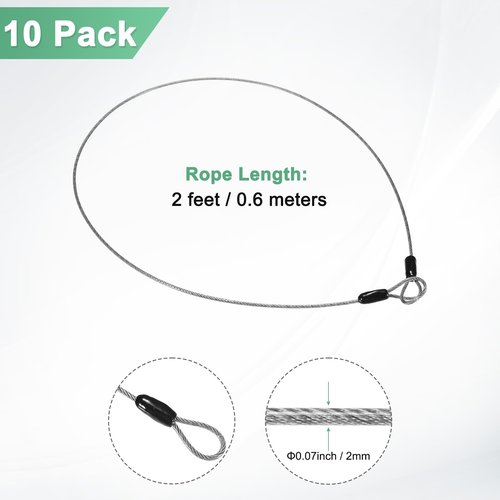 M METERXITY 10-Pack Security Cable Lock, 2FT 2mm PVC Coated Stainless Steel Luggage Lock Wire Rope with Double Loop for Travel/Gate/Bike, Cut-Resistant Braided Steel Cable [Transparent]