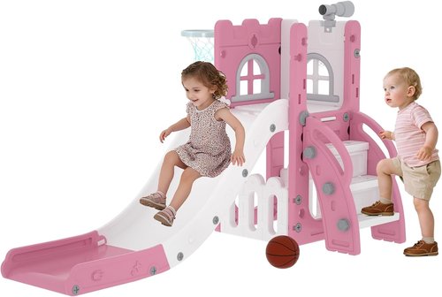 LulliSpace 6 in 1 Toddler Slide - Versatile Kids Playset with Basketball Hoop & Telescope | Indoor/Outdoor Fun