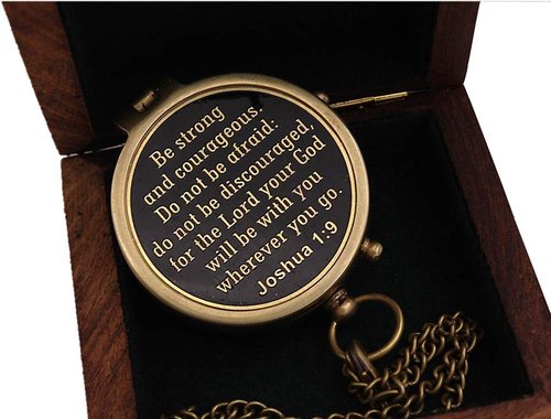 Be Strong And Courageous, Joshua 1:9, Solid Brass Directional Engraved Compass, Baptism Gifts for Boys Girls, First Communion, Christian Gifts for Men, First Confirmation Gifts for Boys Catholic Gifts