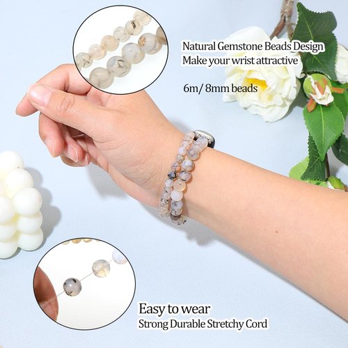 C&L Accessories Bracelets Compatible with Inspire 3 Bands for Women Beaded Wristband Natural Gemstone Replacement Straps for Inspire 3 (Dragon Vein)