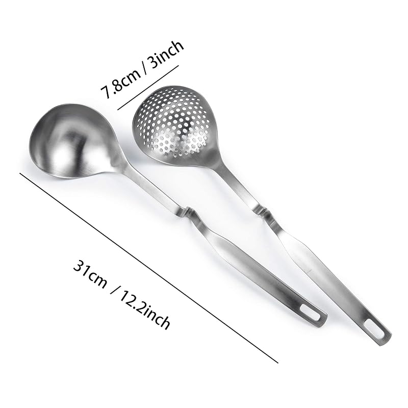 12-Inch SUS304 Stainless Steel Slotted Ladle Set for Hot Pot & Soup