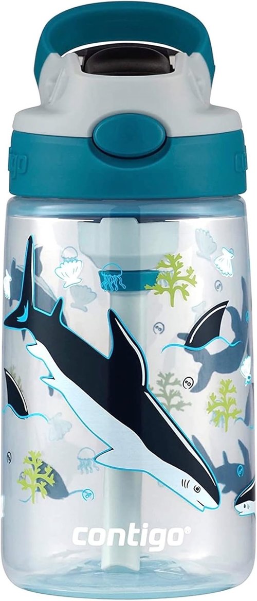 Contigo Kids Water Bottle - 14oz AUTOSPOUT Lid with Fun White Shark Design