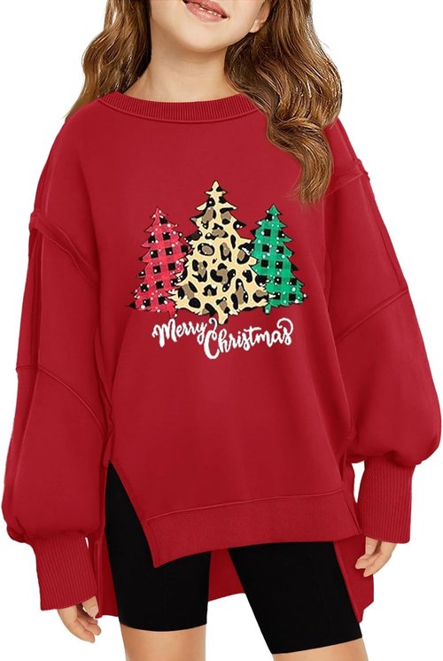 Haloumoning Girls Oversized Sweatshirt - Lightweight Long Sleeve Crewneck Pullover for Ages 5-14