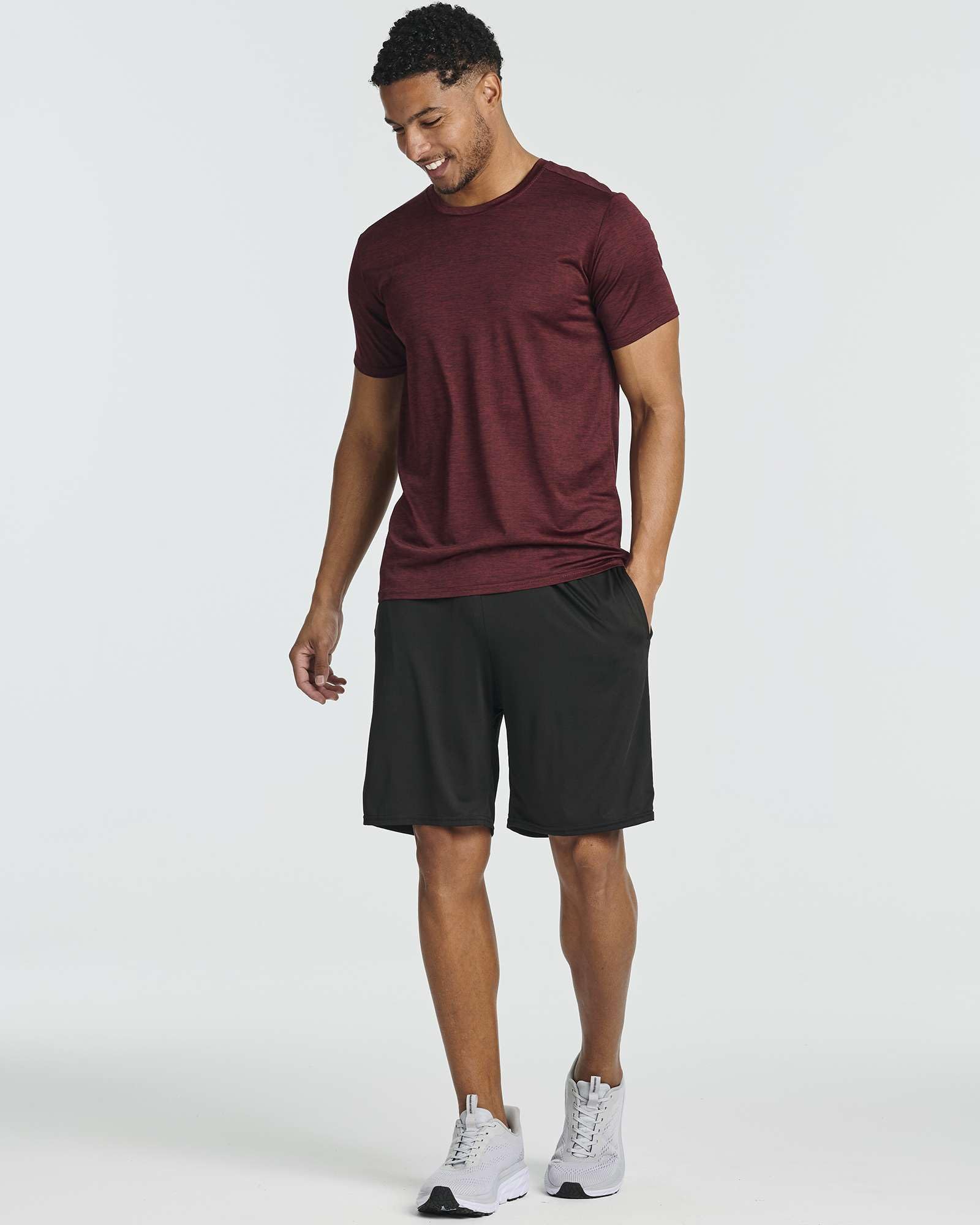 Real Essentials 5 Pack: Men's Dry-Fit Short Sleeve Crew Neck T Shirts Fitness Running Gym Workout Cool Exercise Athletic Tee, Set 1, Medium