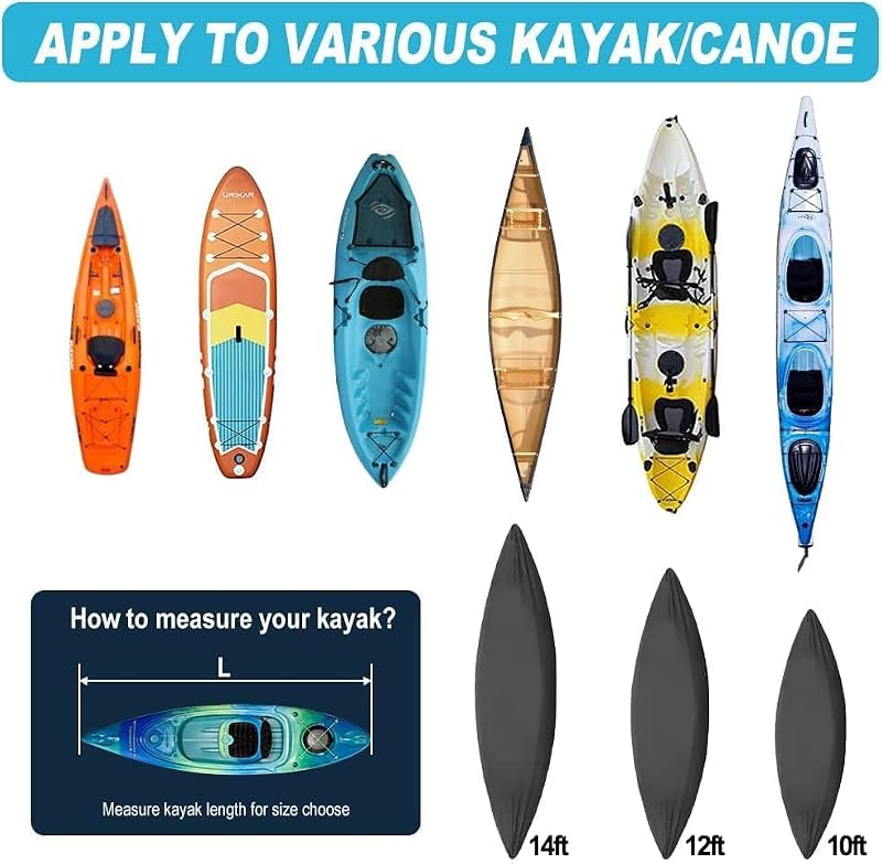 Seapisode 12ft Fade & Tear Resistant Waterproof Canoe Cover with Zipper, Black