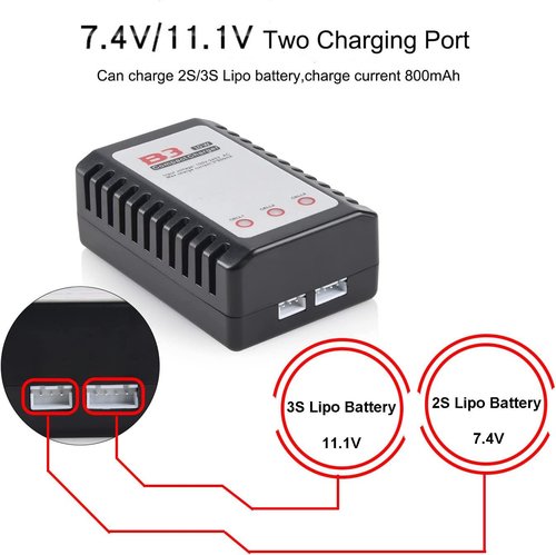 BESWON 2 Packs Airsoft Battery 11.1V Rechargeable 1600mAh 30C Lipo Battery with Mini Tamiya Connector，2S-3S Balance Charger for Airsoft Guns Rifle