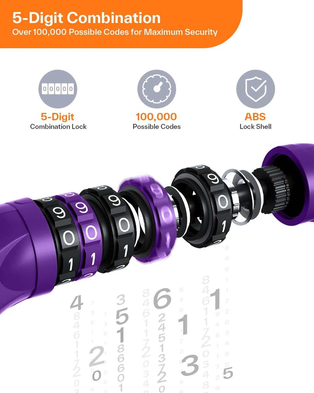 Sportneer Bike Lock - High Security 5-Digit Combination Chain Lock | Keyless, Heavy Duty, 3.2/3.6/4ft, 4/6mm Thick
