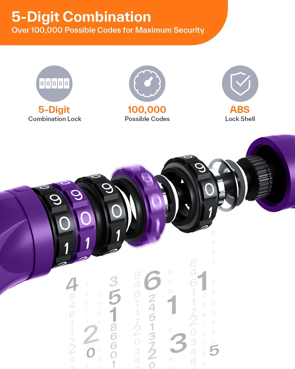 Sportneer Bike Lock - High Security 5-Digit Combination Chain Lock | Keyless, Heavy Duty, 3.2/3.6/4ft, 4/6mm Thick