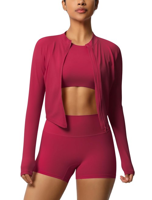 AGYMNX 3 Piece Workout Sets for Women High Waisted Seamless Shorts Crop Top Jacket Gym Yoga Outfit Stretchy Sports Bra Set