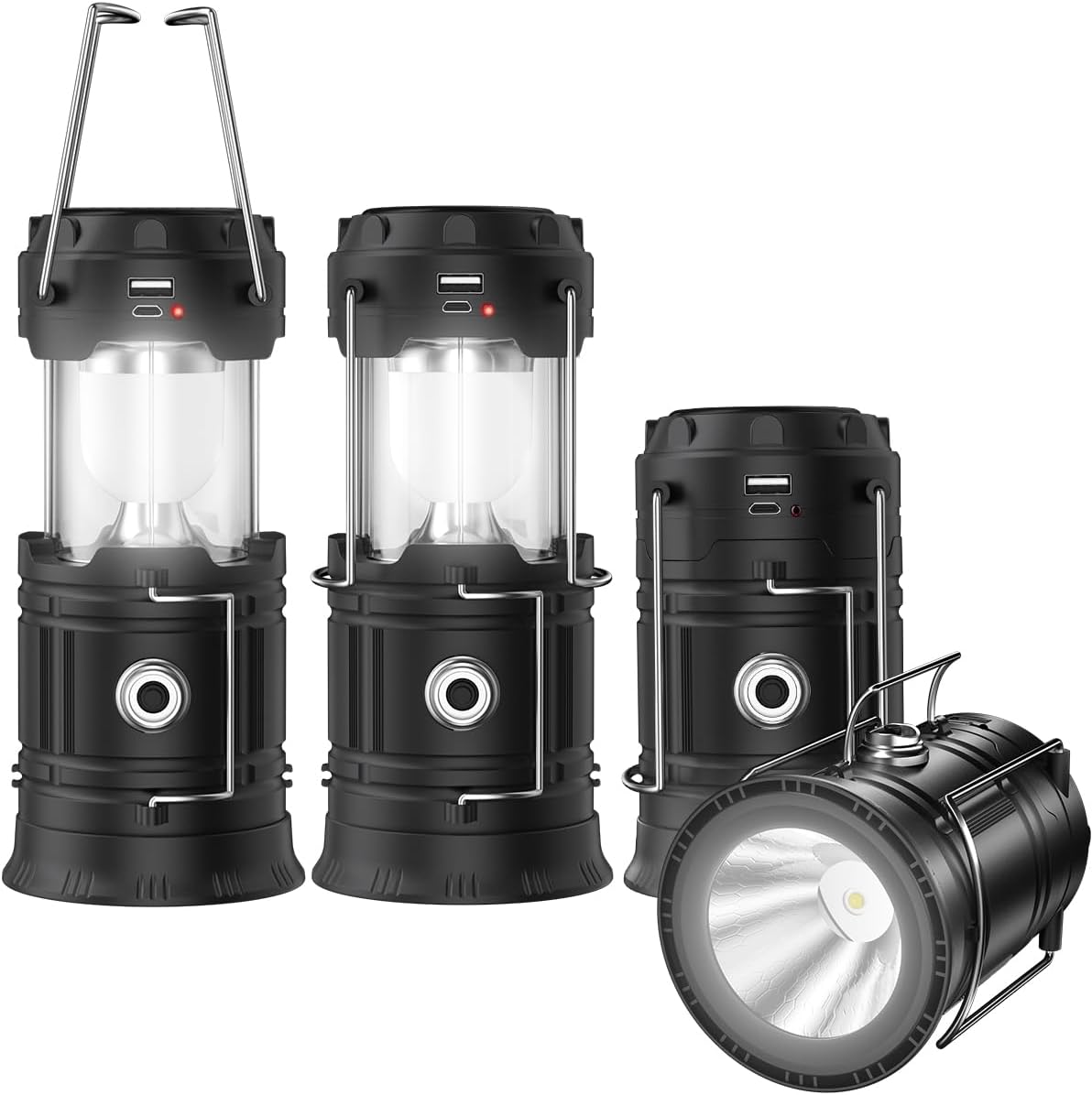 Upadte Solar Lantern Flashlights - USB Rechargeable LED Camping Lights | Portable & Collapsible for Emergencies (2 Pack)