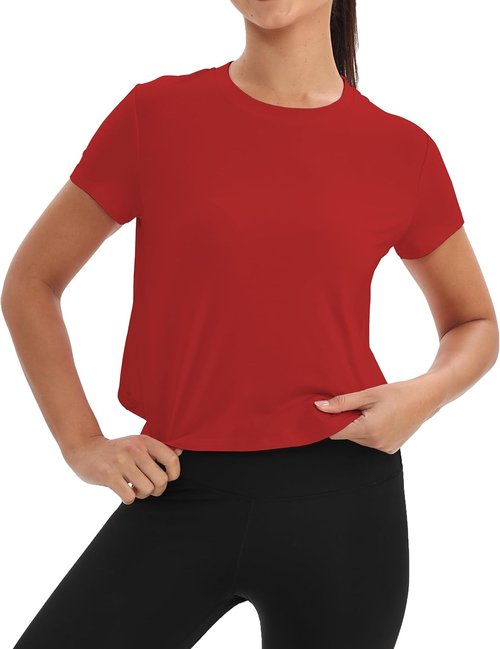 Mippo Women's Workout Tops - Short Sleeve Yoga Shirts for Gym & Running | Loose Fit Crop Top