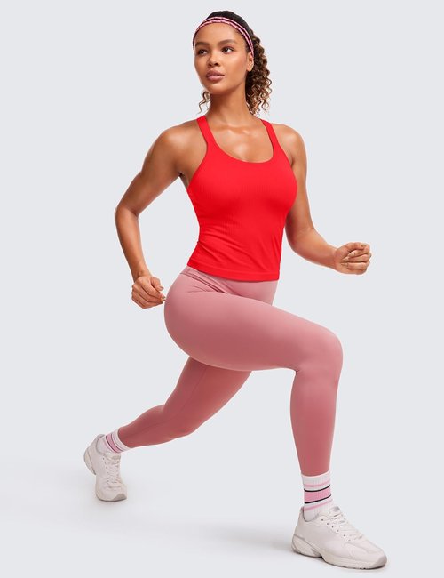 CRZ YOGA Seamless Ribbed Tank Top - Women's Workout Racerback Camisole with Built-In Bra, Comfortable Fit
